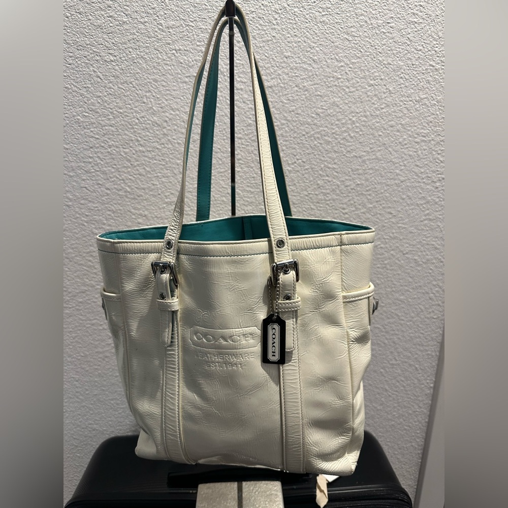 Coach Black Glazed Leather Gallery Lunch Tote Bag